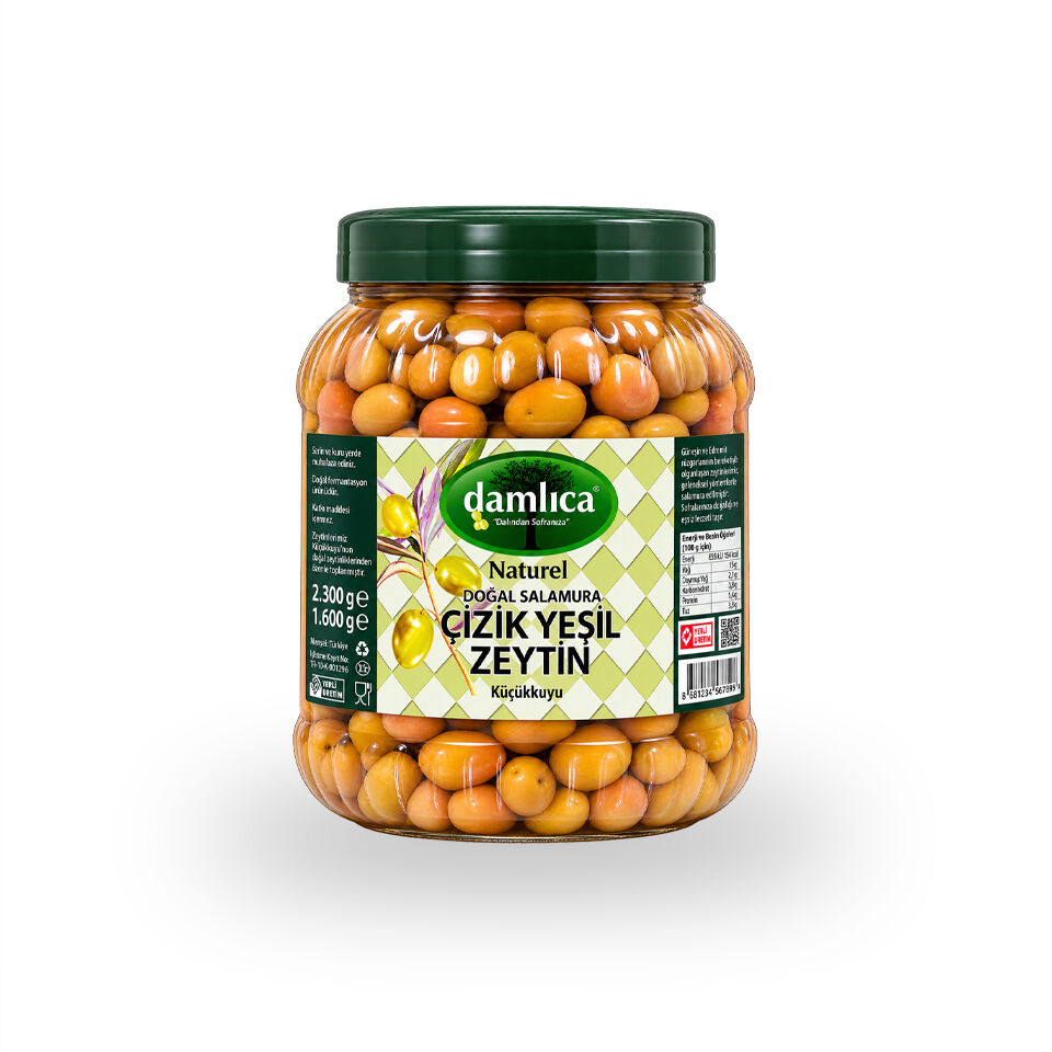 2 Lik Yeşil Çizik Zeytin(YENİ MAHSUL HAFİF ACI)